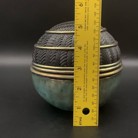 Candone Wharton Raku Pottery Basketweave & Glaze Vessel Bowl SIGNED with Lid - Picture 15 of 16